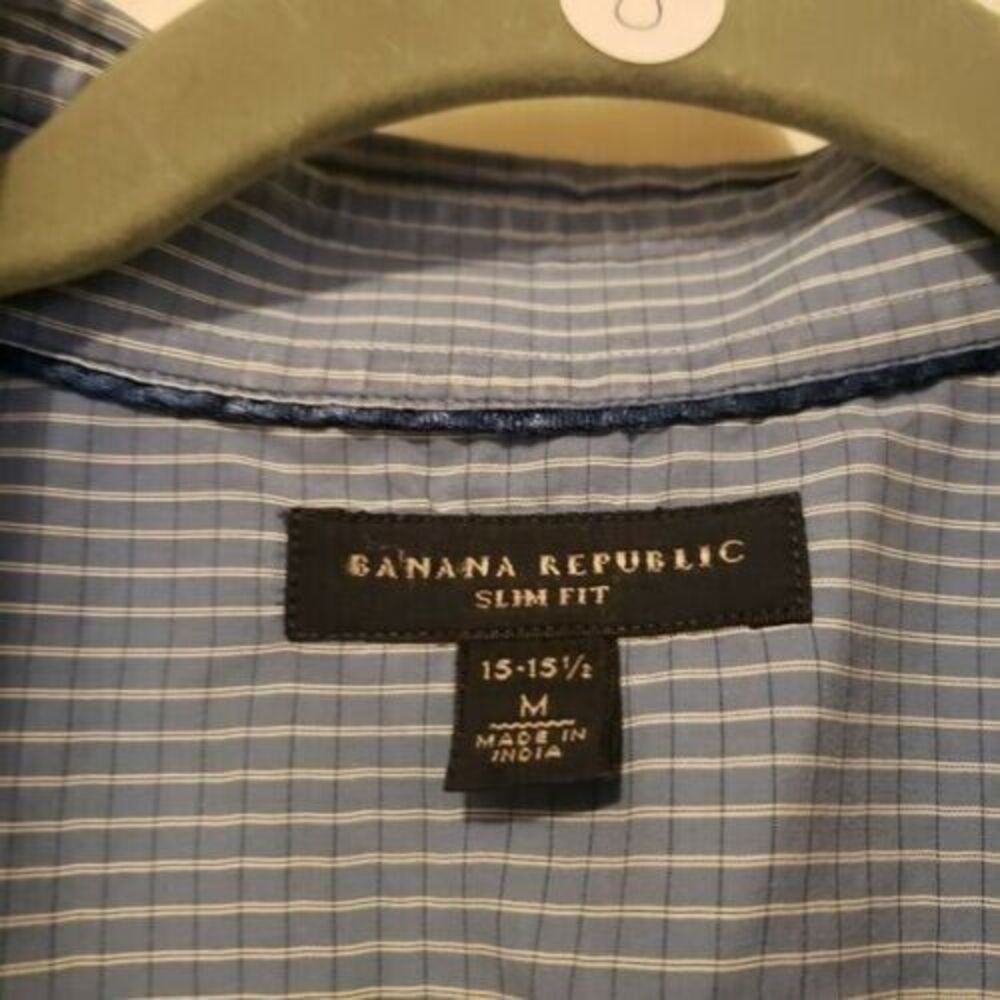 Banana Republic Mens Sz M Blue Check Long Sleeve Dress Shirt - Picture 6 of 8